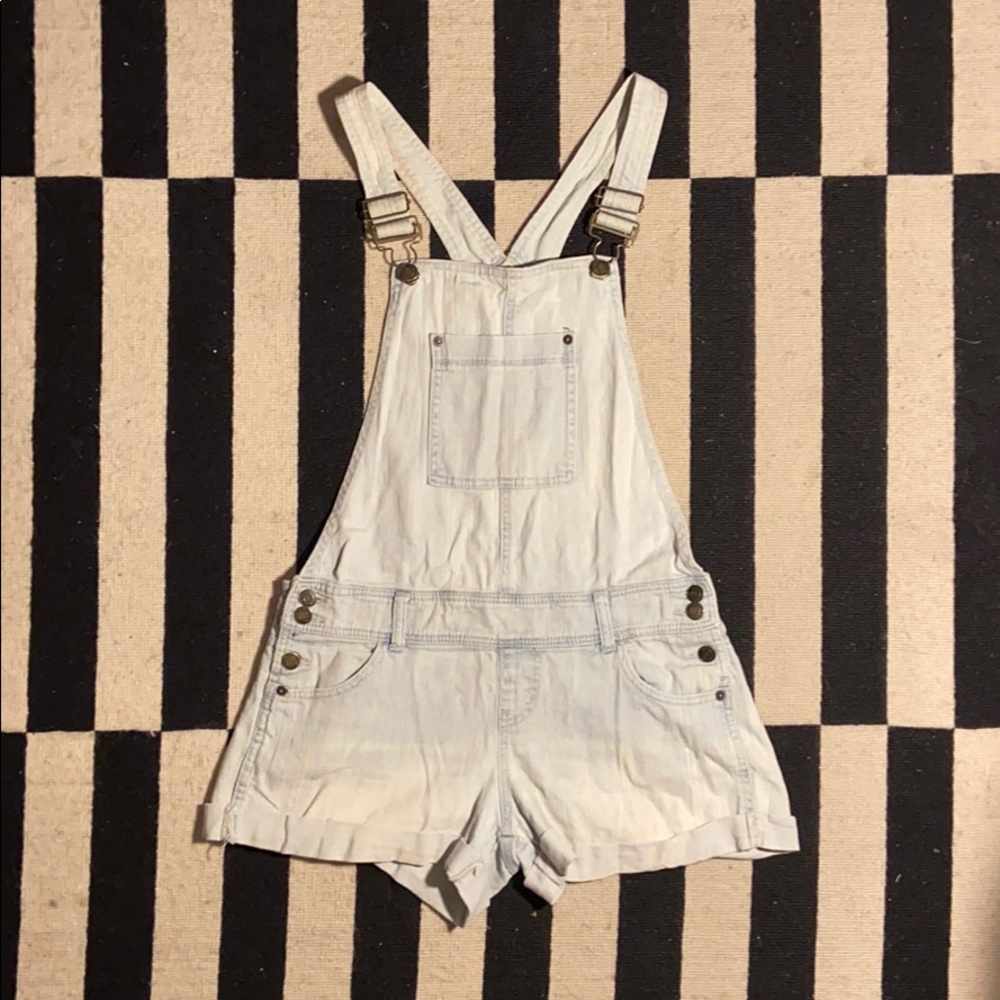 Light Blue Denim Overall Shorts